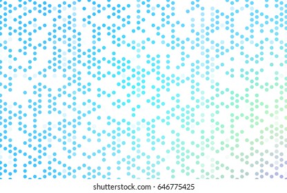 Light Blue, Green vector illustration which consist of circles. Dotted gradient design for your business. Creative geometric background in halftone style with colored spots.