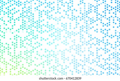 Light Blue, Green vector illustration which consist of circles. Dotted gradient design for your business. Creative geometric background in halftone style with colored spots.
