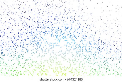 Light Blue, Green vector illustration which consist of circles. Dotted gradient design for your business. Creative geometric background in halftone style with colored spots.