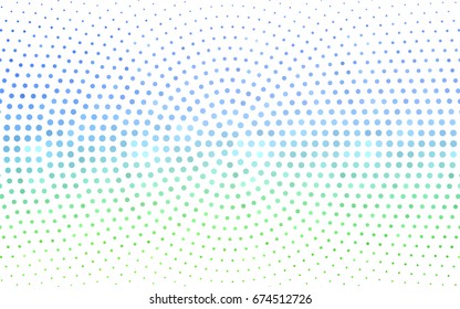 Light Blue, Green vector illustration which consist of circles. Dotted gradient design for your business. Creative geometric background in halftone style with colored spots.