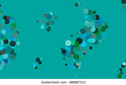 Light Blue, Green vector illustration which consist of circles. Dotted gradient design for your business. Creative geometric background in halftone style with colored spots.