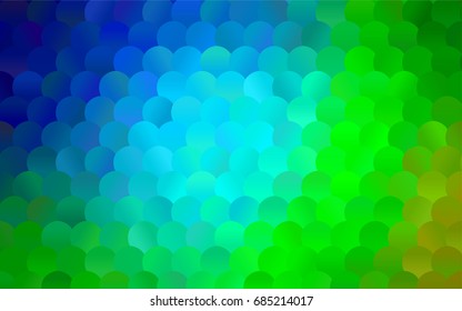 Light Blue, Green vector illustration which consist of circles. Dotted gradient design for your business. Creative geometric background in halftone style with colored spots.