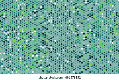 Light Blue, Green vector illustration which consist of circles. Dotted gradient design for your business. Creative geometric background in halftone style with colored spots.