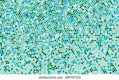 Light Blue, Green vector illustration which consist of circles. Dotted gradient design for your business. Creative geometric background in halftone style with colored spots.