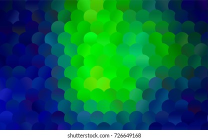 Light Blue, Green vector illustration which consist of circles. Dotted gradient design for your business. Creative geometric background in halftone style with colored spots.