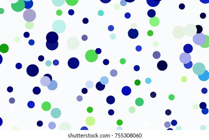 Light Blue, Green vector illustration which consist of circles. Dotted gradient design for your business. Creative geometric background in halftone style with colored spots.