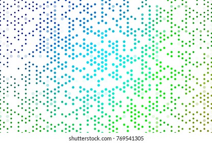 Light Blue, Green vector illustration which consist of circles. Dotted gradient design for your business. Creative geometric background in halftone style with colored spots.