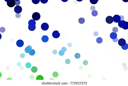 Light Blue, Green vector illustration which consist of circles. Dotted gradient design for your business. Creative geometric background in halftone style with colored spots.