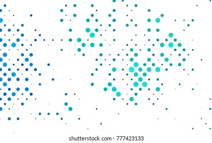 Light Blue, Green vector illustration which consist of circles. Dotted gradient design for your business. Creative geometric background in halftone style with colored spots.
