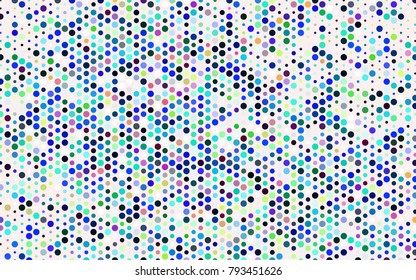 Light Blue, Green vector illustration which consist of circles. Dotted gradient design for your business. Creative geometric background in halftone style with colored spots.