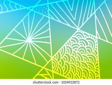 Light Blue, Green vector indian curved background. Blurred decorative design in Indian style with Zen tangles. Hand painted design for web, wrapping, wallpaper.