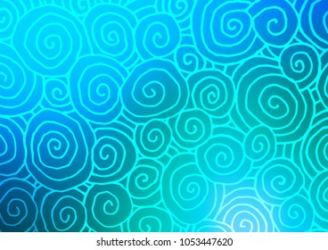 Light Blue, Green vector indian curved background. Brand-new colored illustration in blurry style with doodles. The pattern can be used for heads of websites and designs.