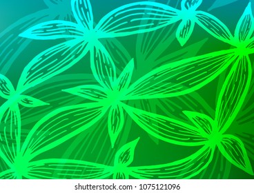 Light Blue, Green vector indian curved texture. Shining colored illustration with doodles in Zen tangle style. Hand painted design for web, leaflet, textile.