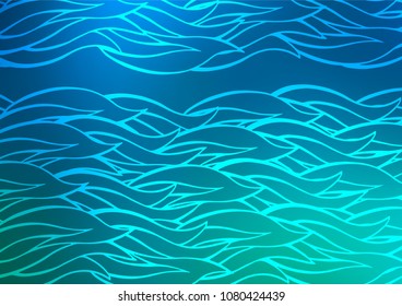 Light Blue, Green vector indian curved texture. Doodles on blurred abstract background with gradient. Hand painted design for web, leaflet, textile.