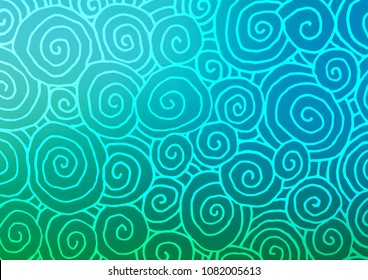 Light Blue, Green vector indian curved pattern. Modern geometrical abstract illustration with doodles. The pattern can be used for coloring books and pages for kids.