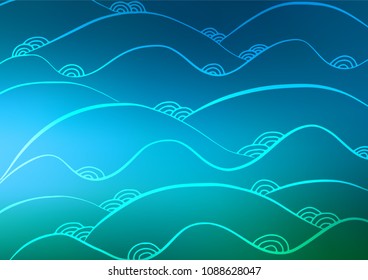 Light Blue, Green vector indian curved background. Modern geometrical abstract illustration with doodles. A completely new template for your business design.