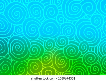 Light Blue, Green vector indian curved background. Doodles on blurred abstract background with gradient. Hand painted design for web, wrapping, wallpaper.