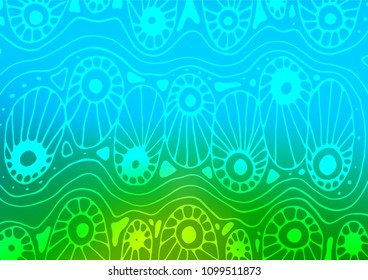 Light Blue, Green vector indian curved template. Glitter abstract illustration with doodles and Zen tangles. Hand painted design for web, wrapping, wallpaper.
