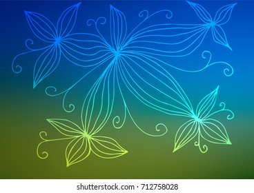 Light Blue, Green vector indian curved template. Doodles on blurred abstract background with gradient. Brand-new design for your business.
