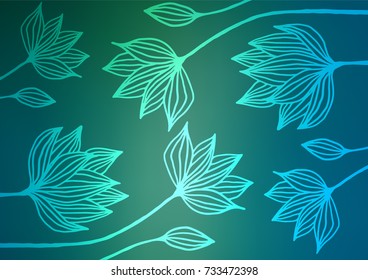 Light Blue, Green vector indian curved background. Ethnic elegant natural pattern with gradient. A new texture for your design.