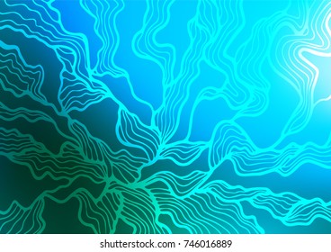 Light Blue, Green vector indian curved pattern. Glitter abstract illustration with doodles and Zen tangles. The pattern can be used for wallpapers and coloring books.