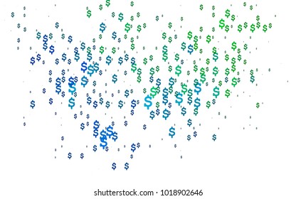 Light Blue, Green vector layout with banking symbols. Colored symbols of USA money with gradient on white background. Template can be used as a background for ads of markets, loans.