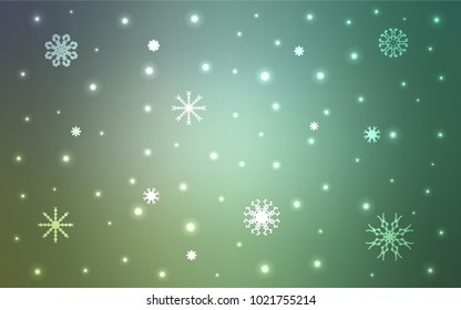 Light Blue, Green vector layout with bright snowflakes. Modern geometrical abstract illustration with crystals of ice. The pattern can be used for new year ad, booklets.