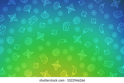 Light Blue, Green vector layout with restaurant food. Fast Food on blurred abstract background with colorful gradient. Design for ad, poster, banner of cafes or restaurants.
