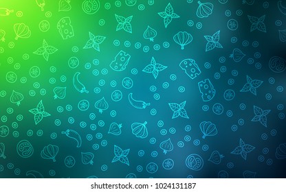 Light Blue, Green vector layout with restaurant food. Beautiful colored illustration with food in doodle style. Template for meal cooking in kitchen.