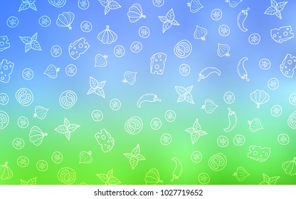 Light Blue, Green vector layout with restaurant food. Glitter abstract sketch with gourmet food. Design for ad, poster, banner of cafes or restaurants.