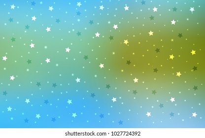 Light Blue, Green vector layout with bright stars. Blurred decorative design in simple style with stars. Best design for your ad, poster, banner.