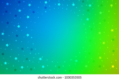 Light Blue, Green vector layout with bright stars. Stars on blurred abstract background with gradient. Best design for your ad, poster, banner.