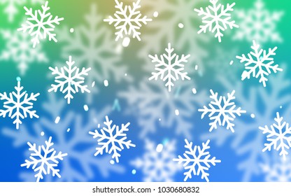 Light Blue, Green vector layout with bright snowflakes. Glitter abstract illustration with crystals of ice. The pattern can be used for new year ad, booklets.