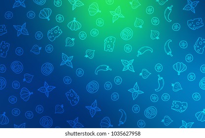 Light Blue, Green vector layout with restaurant food. Fast Food on blurred abstract background with colorful gradient. Pattern for ad, booklets, leaflets of restaurants.