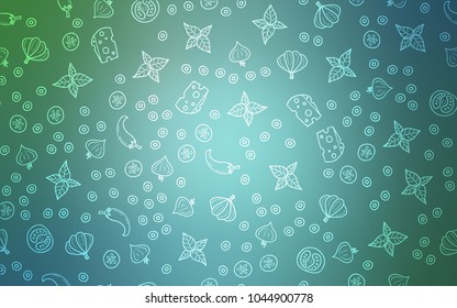 Light Blue, Green vector layout with restaurant food. Blurred decorative design of snacks in doodle style. Template for meal cooking in kitchen.