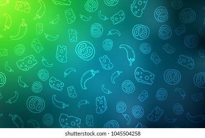Light Blue, Green vector layout with restaurant food. Decorative shining illustration with food on abstract template. Doodle design for your business advert of cafes.