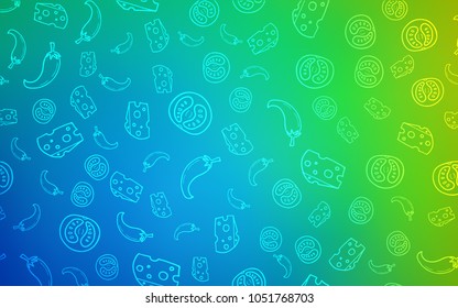 Light Blue, Green vector layout with restaurant food. Glitter abstract sketch with gourmet food. Pattern for ads of breakfast, lunch, dinner.