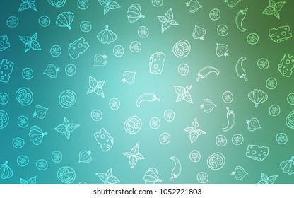 Light Blue, Green vector layout with restaurant food. Blurred decorative design of snacks in doodle style. Pattern for menu of cafes, bars, restaurants.