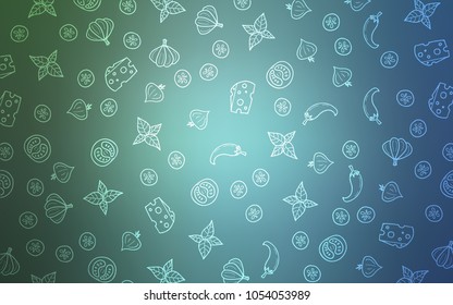 Light Blue, Green vector layout with restaurant food. Fast Food on blurred abstract background with colorful gradient. Pattern for ads of breakfast, lunch, dinner.