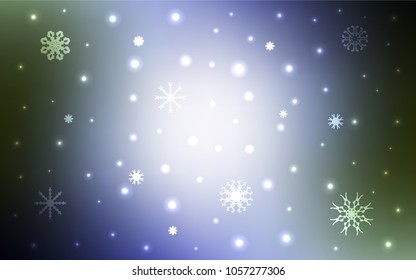 Light Blue, Green vector layout with bright snowflakes. Shining colored illustration with snow in christmas style. The pattern can be used for year new  websites.