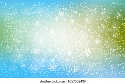 Light Blue, Green vector layout with bright snowflakes. Decorative shining illustration with snow on abstract template. New year design for your business advert.