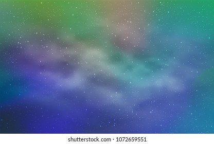 Light Blue, Green vector layout with cosmic stars. Shining colored illustration with bright astronomical stars. Pattern for futuristic ad, booklets.