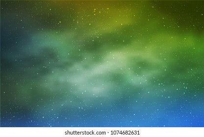 Light Blue, Green vector layout with cosmic stars. Glitter abstract illustration with colorful cosmic stars. Pattern for futuristic ad, booklets.