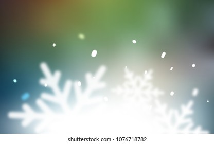 Light Blue, Green vector layout with bright snowflakes. Decorative shining illustration with snow on abstract template. The pattern can be used for new year leaflets.