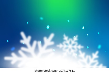 Light Blue, Green vector layout with bright snowflakes. Decorative shining illustration with snow on abstract template. New year design for your business advert.
