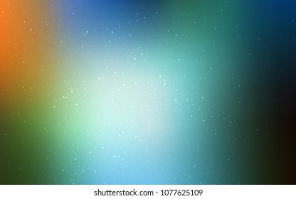 Light Blue, Green vector layout with cosmic stars. Glitter abstract illustration with colorful cosmic stars. Pattern for futuristic ad, booklets.