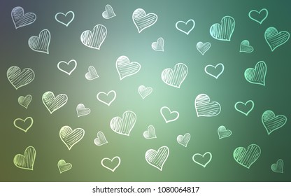 Light Blue, Green vector layout with sweet hearts. Beautiful colored illustration with hearts in celebration style. Pattern can be used for valentine's ad, booklets.