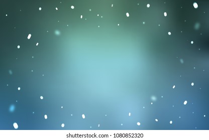 Light Blue, Green vector layout with bright snowflakes. Blurred decorative design in xmas style with snow. The pattern can be used for year new  websites.