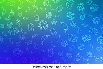 Light Blue, Green vector layout with restaurant food. Beautiful colored illustration with food in doodle style. Doodle design for your business advert of cafes.