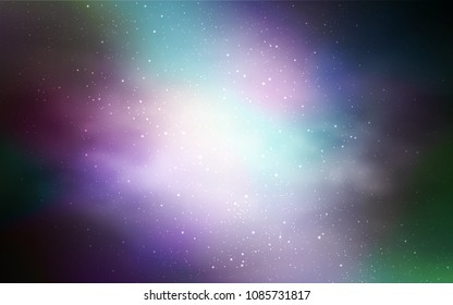 Light Blue, Green vector layout with cosmic stars. Space stars on blurred abstract background with gradient. Pattern for futuristic ad, booklets.